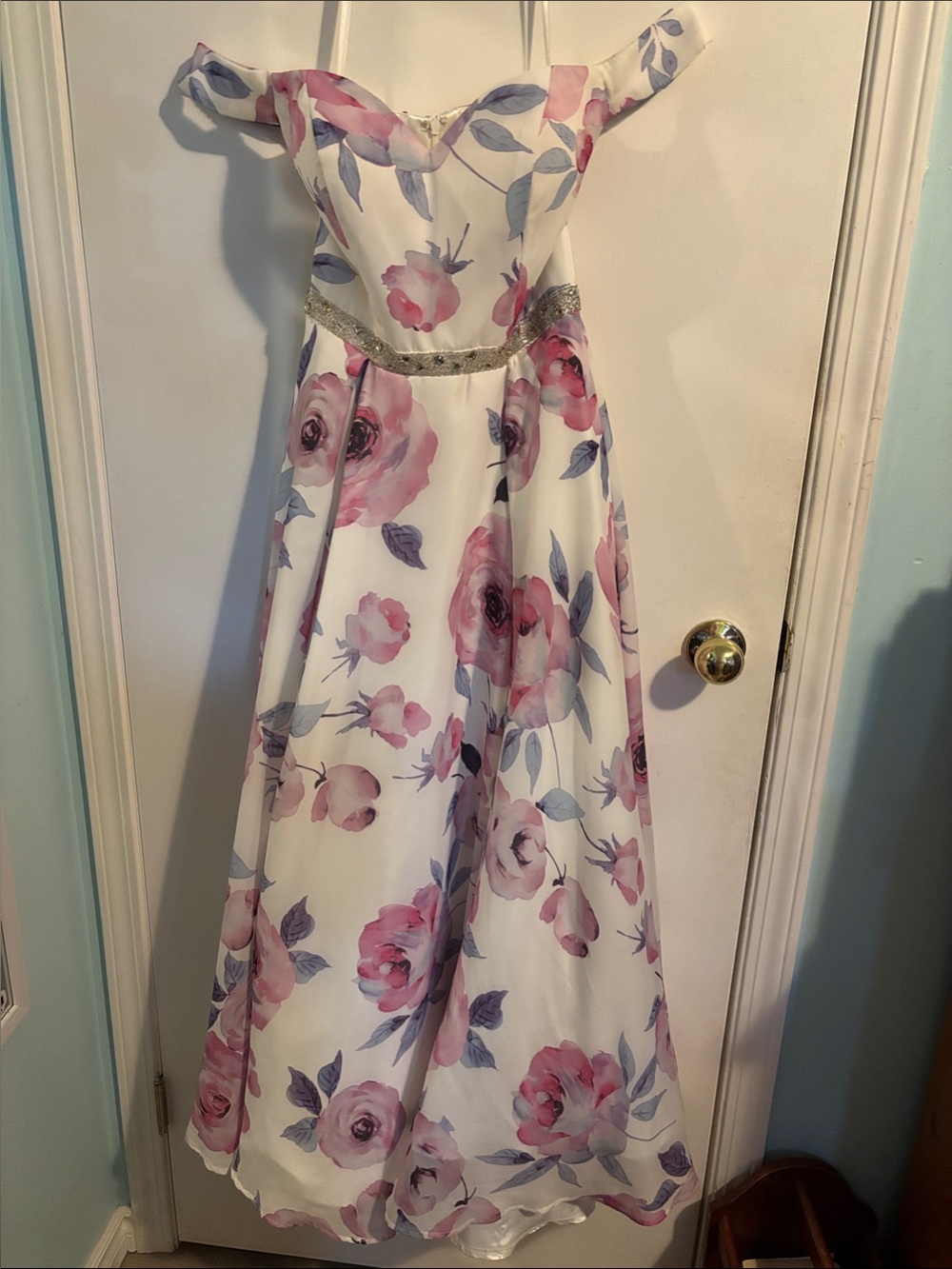 Rianna Couture Vintage White and Pink Floral Prom Dress